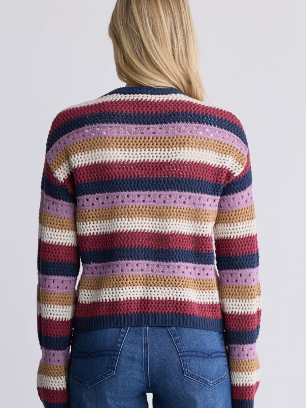 EUC Buffalo Women’s Wrenlee Openwork Knit Striped Long Sleeved Sweater Medium - Picture 4 of 11